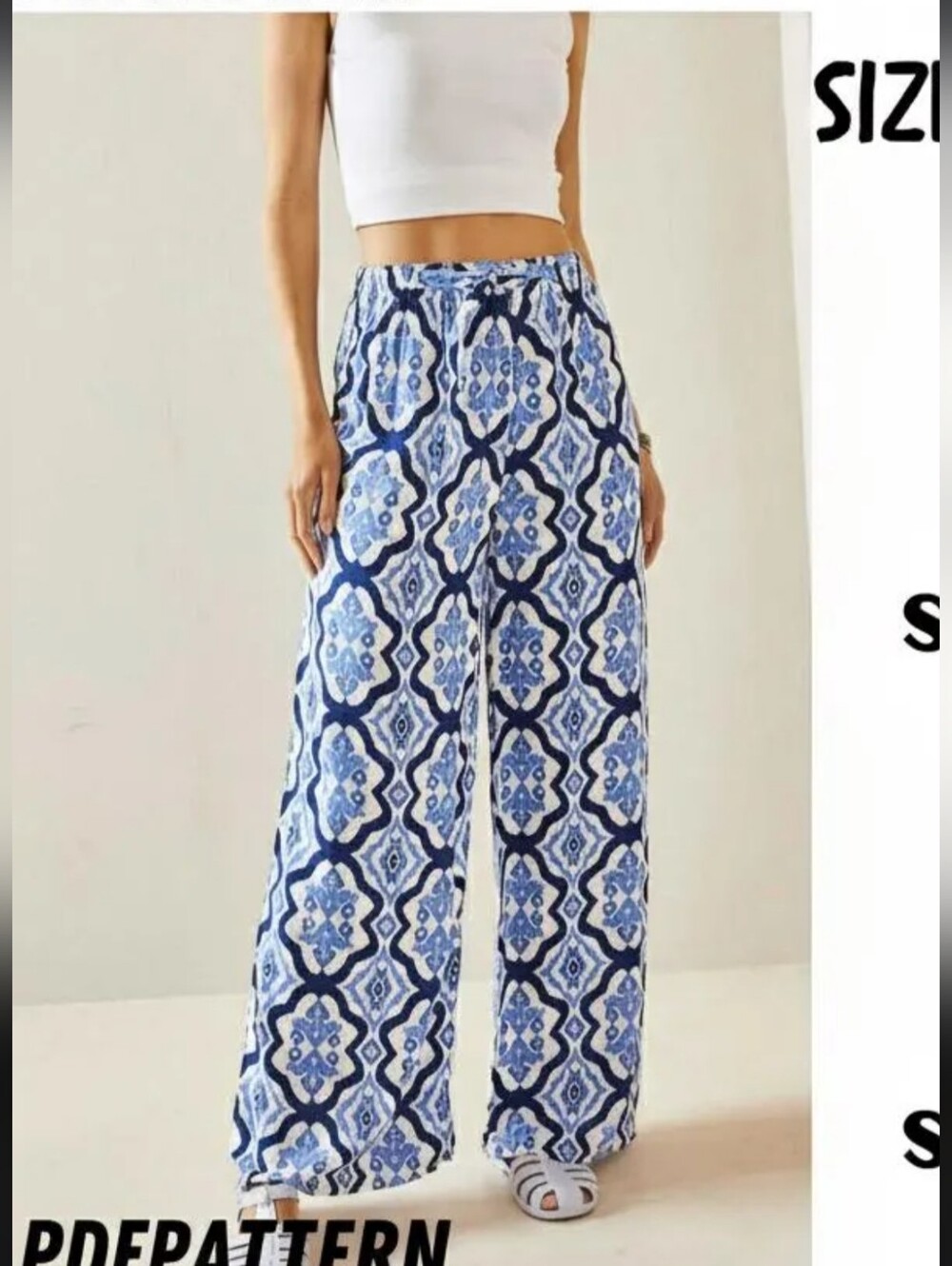 New Directions Wide LEG Palazzo pants Geometric navy white pink PXL nice pattern